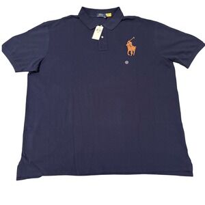 Polo Ralph Lauren Leather Big‎ Pony Polo Shirt Navy Blue 4XB Mens Classic Fit